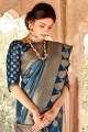 Blue Banarasi Saree in Banarasi raw Silk with Hand