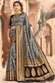 Adorable Weaving Banarasi raw Silk Banarasi Saree in Grey