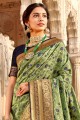pastel Green Banarasi Saree with Hand Banarasi raw Silk