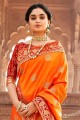 Hand Banarasi raw Silk Orange Banarasi Saree Blouse