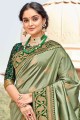 Banarasi Saree in rama Green Banarasi raw Silk with Hand