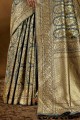 Grey Weaving Banarasi raw Silk Banarasi Saree