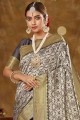 off White Banarasi raw Silk Banarasi Saree with Weaving