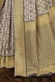 off White Banarasi raw Silk Banarasi Saree with Weaving