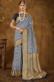 Banarasi Saree in Blue Banarasi raw Silk with Weaving