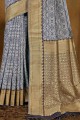 Banarasi Saree in Blue Banarasi raw Silk with Weaving