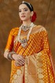 Enticing Banarasi raw Silk Banarasi Saree in Orange with Weaving
