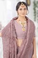 Net Saree with Embroidered in Lavender 