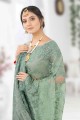fennel Green Saree in Embroidered Net