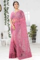Pink Embroidered Saree in Net