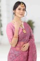 Pink Embroidered Saree in Net