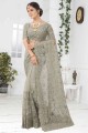 Net Embroidered Silver Saree with Blouse