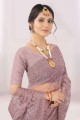 Net Embroidered Violet Saree with Blouse