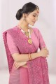 Dazzling Net Pink Saree in Embroidered