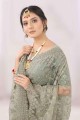 Silver Saree in Embroidered Net