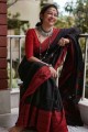 Black Printed Saree in Chanderi & Cotton with Printed