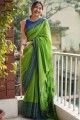 Chanderi & Cotton Green Saree in Printed