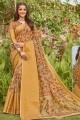 Linen Saree with Printed in Golden