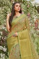 Classy Printed Saree in Green Linen