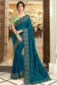 New Teal Blue Saree with Embroidered Silk
