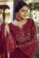 Faux Georgette Palazzo Suit in Maroon with dupatta