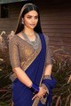 Ethinc Silk Saree with Embroidered in Navy Blue