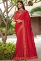 New Embroidered Silk Saree in Red with Blouse