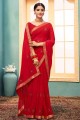 Alluring Embroidered Georgette Saree in Red