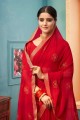 Alluring Embroidered Georgette Saree in Red