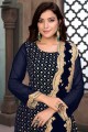 Dark Blue Faux Georgette Sharara Suit with Faux Georgette