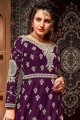 Net Churidar Anarkali Suit in Purple Net