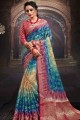 Blue Chanderi Printed Saree with Blouse