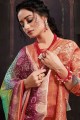 Printed Saree in Sea Green & Maroon Chanderi