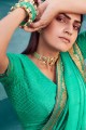 Embroidered Chiffon Saree in sea Green with Blouse