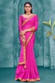 Saree in Pink Chiffon with Embroidered