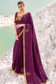 Embroidered Silk Saree in Purple