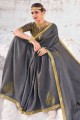 Appealing Grey Embroidered Saree in Silk