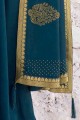 Silk Saree with Embroidered in Teal 