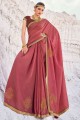 Embroidered Silk Saree in Rust 