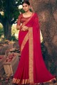 Red Saree in Embroidered Chiffon