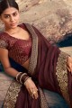 Chiffon Brown Saree in Embroidered