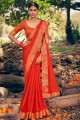 Saree in Tamato  Chiffon with Embroidered