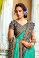 Saree in sea Green Silk with Lace