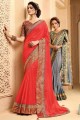 Red Saree in Lace Silk