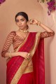 Red Saree in Thread Chiffon
