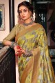Banarasi Saree in lemon Yellow Banarasi raw Silk with Weaving