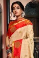 Banarasi Saree in Beige Banarasi raw Silk with Weaving