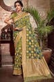 Banarasi raw Silk Weaving Olive Green Banarasi Saree with Blouse
