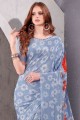 Printed Printed Saree in Blue Silk Crepe