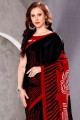 Black Printed Saree in Printed Silk Crepe